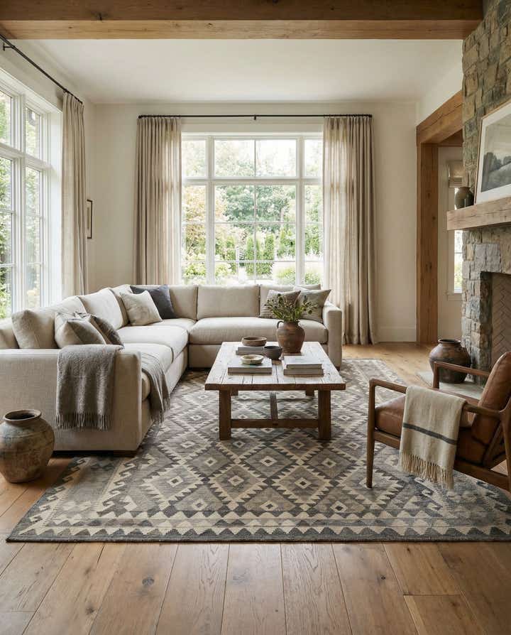 6' 8 x 9' 7 Hand Woven Kilim Maymana Wool Rug