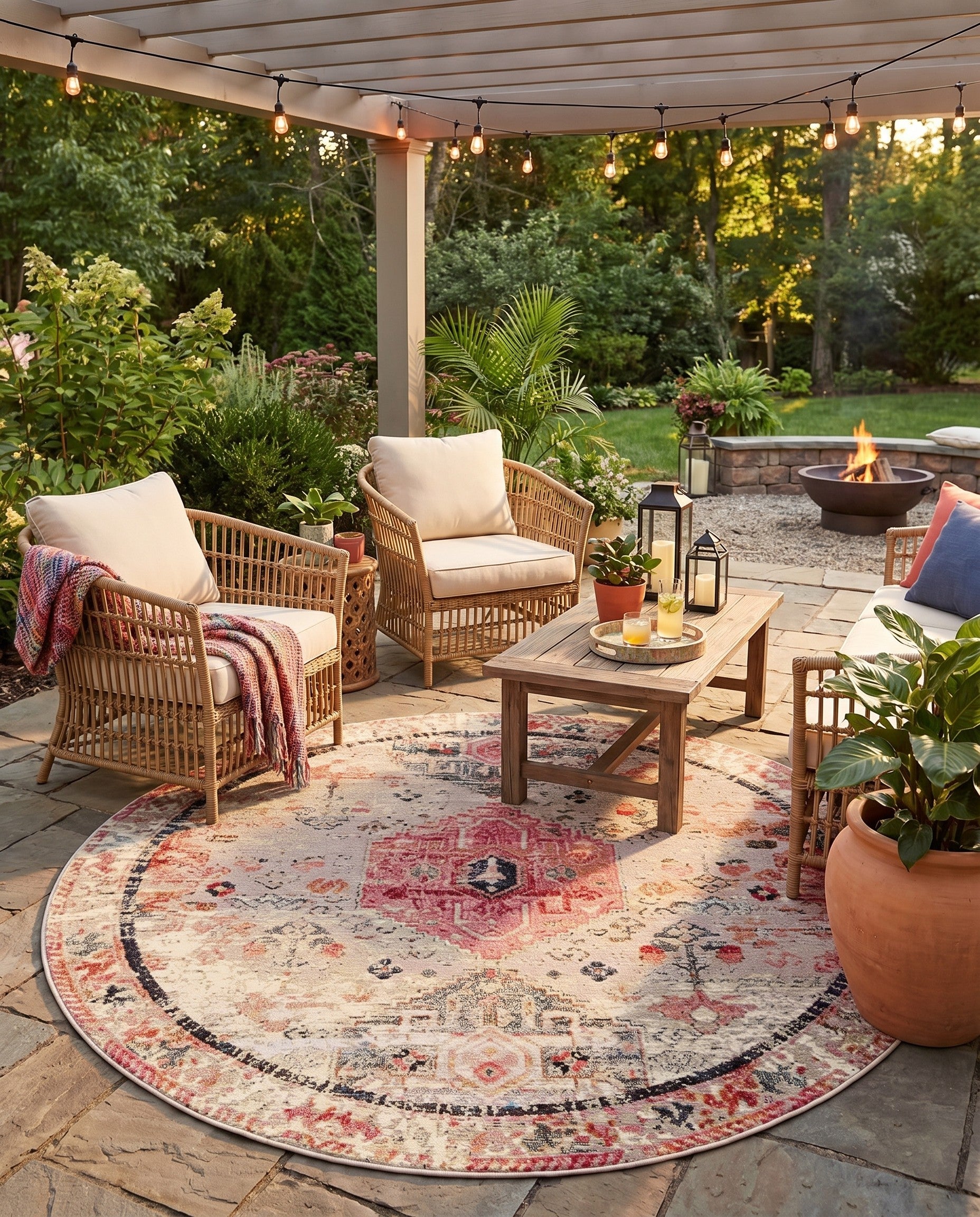 5' x 5' Easy-Clean Traditional Indoor / Outdoor Round Rug