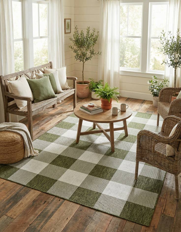Detail image of 5' 3 x 8'  Washable Checkered Indoor / Outdoor Rug