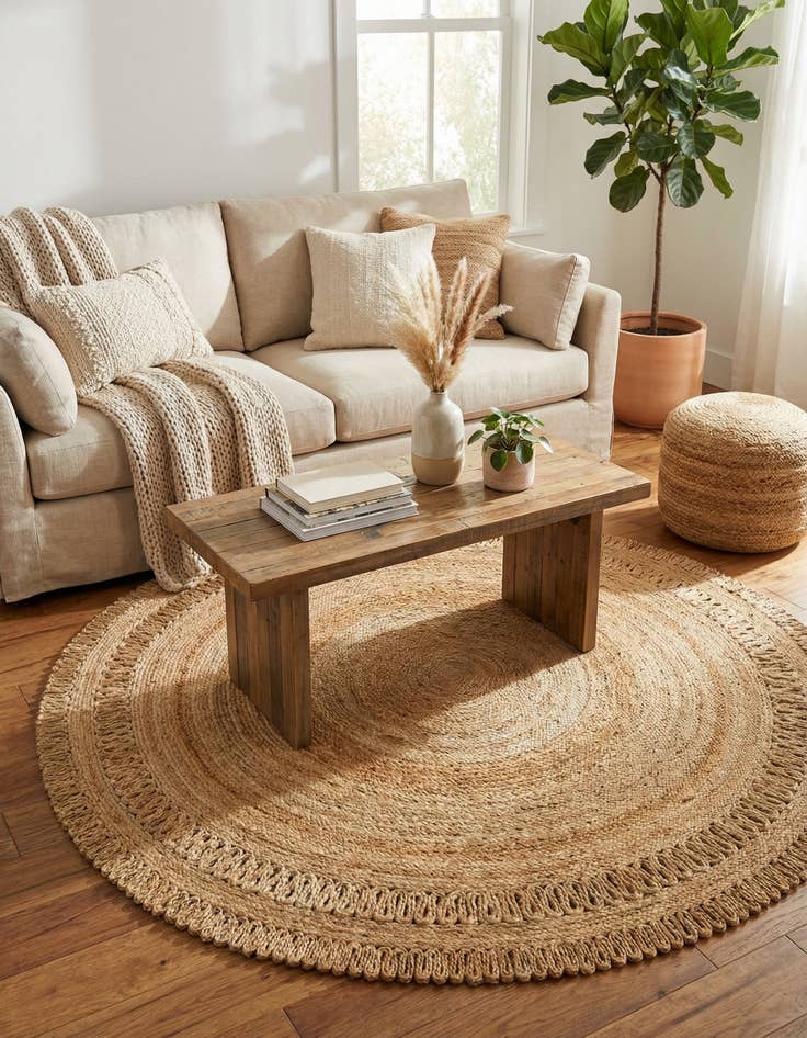 Detail image of 6' 1 x 6' 1  Hand Braided Jute Round Rug