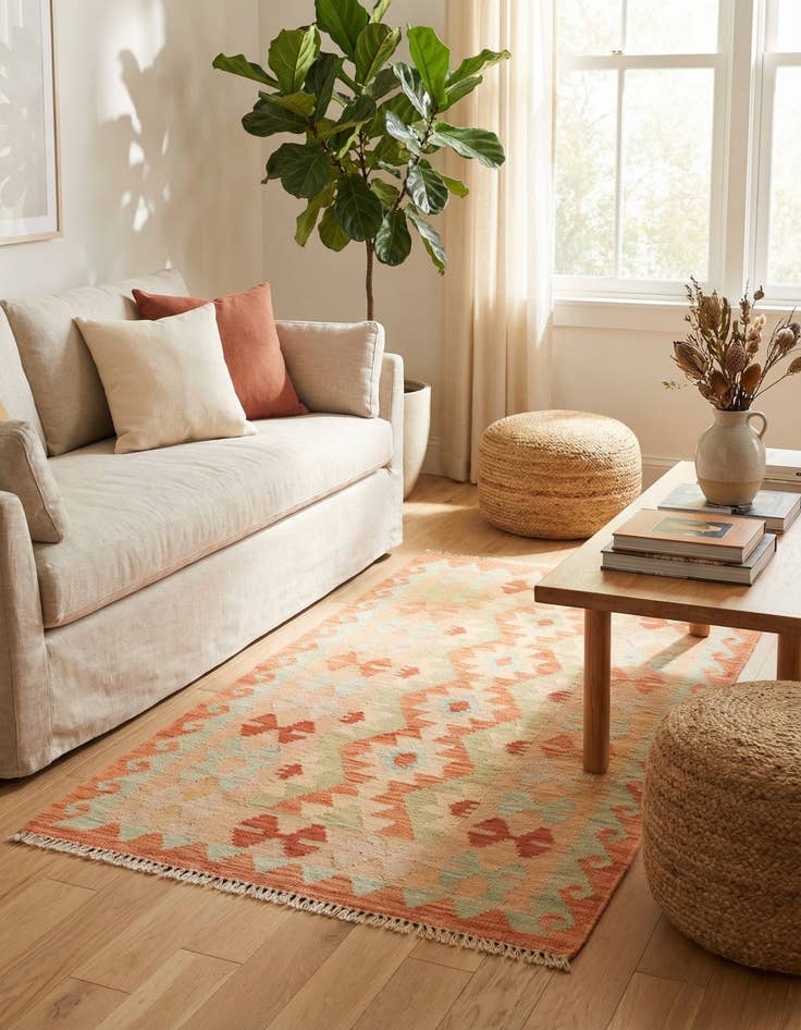 Detail image of 2' 5 x 4' 2  Hand Woven Kilim Waziri Wool Rug