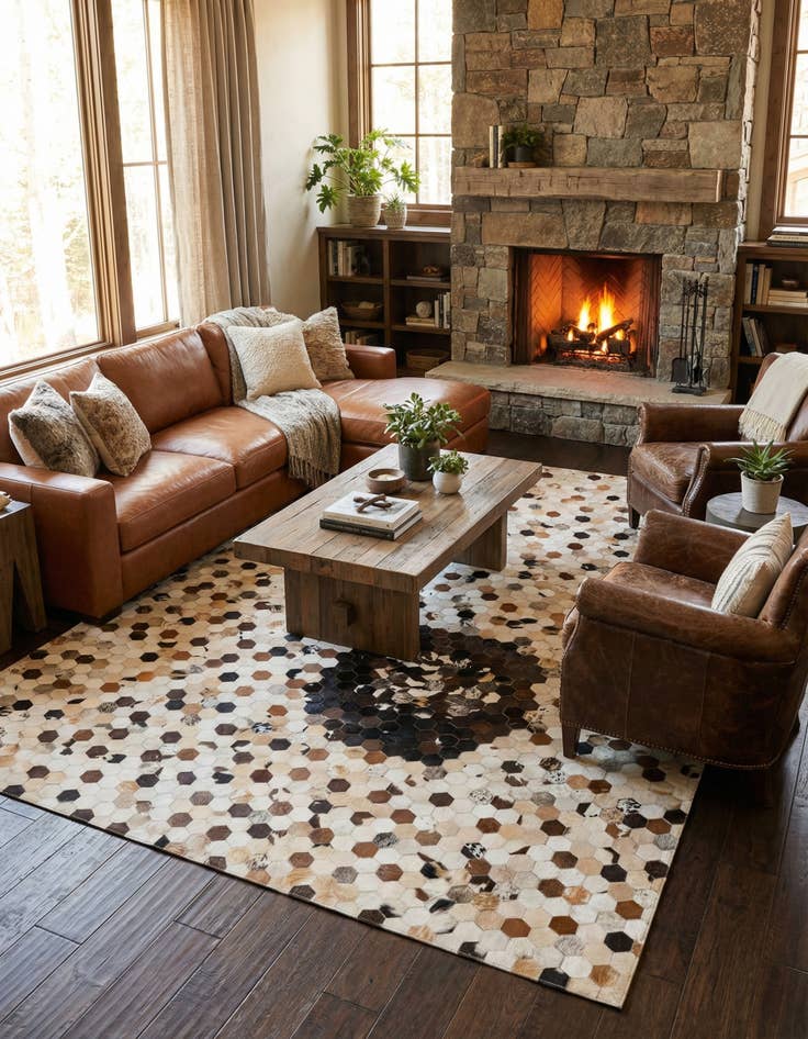 Detail image of 5' x 7' 10 Cowhide Leather Rug