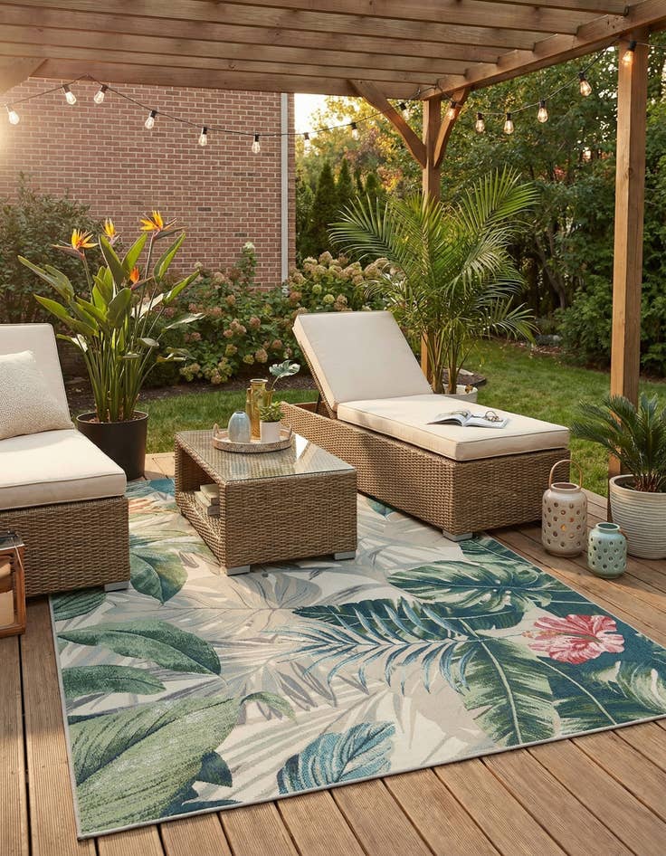 Detail image of 6' x 9'  Washable Botanical Indoor / Outdoor Rug