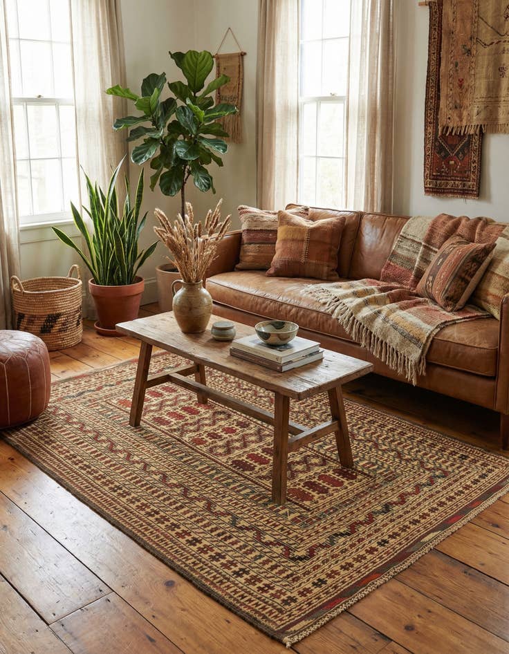 Detail image of  4' 3 x 6' 5  Hand Knotted Sumak Wool Rug