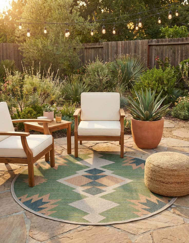 Detail image of 7' 10 x 7' 10  Washable Baja Indoor / Outdoor Round Rug