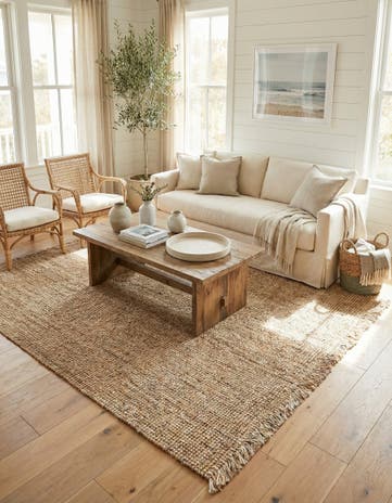 Natural Hand Woven Chunky Jute Square Rug