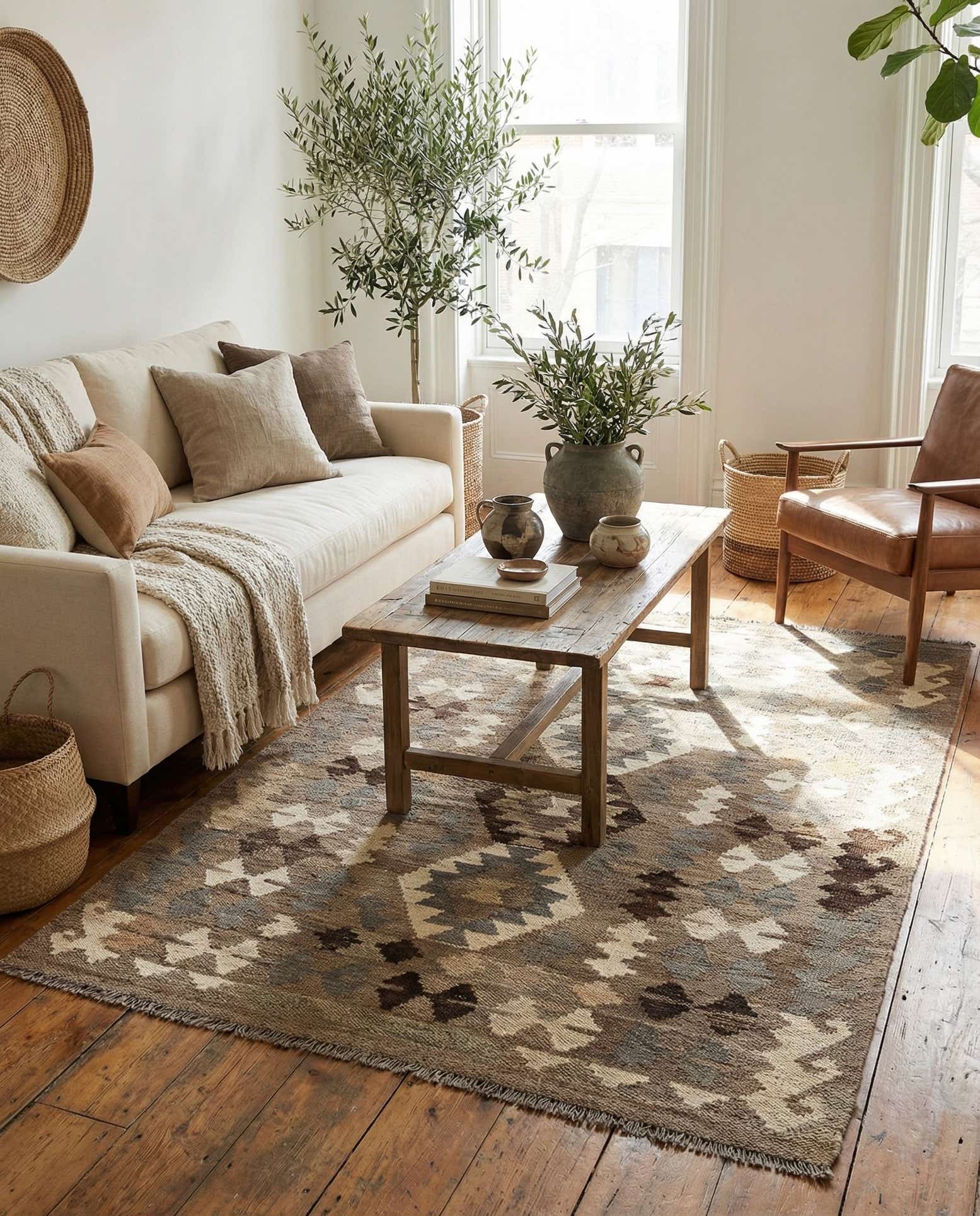 3' 5 x 5' Hand Woven Kilim Maymana Wool Rug