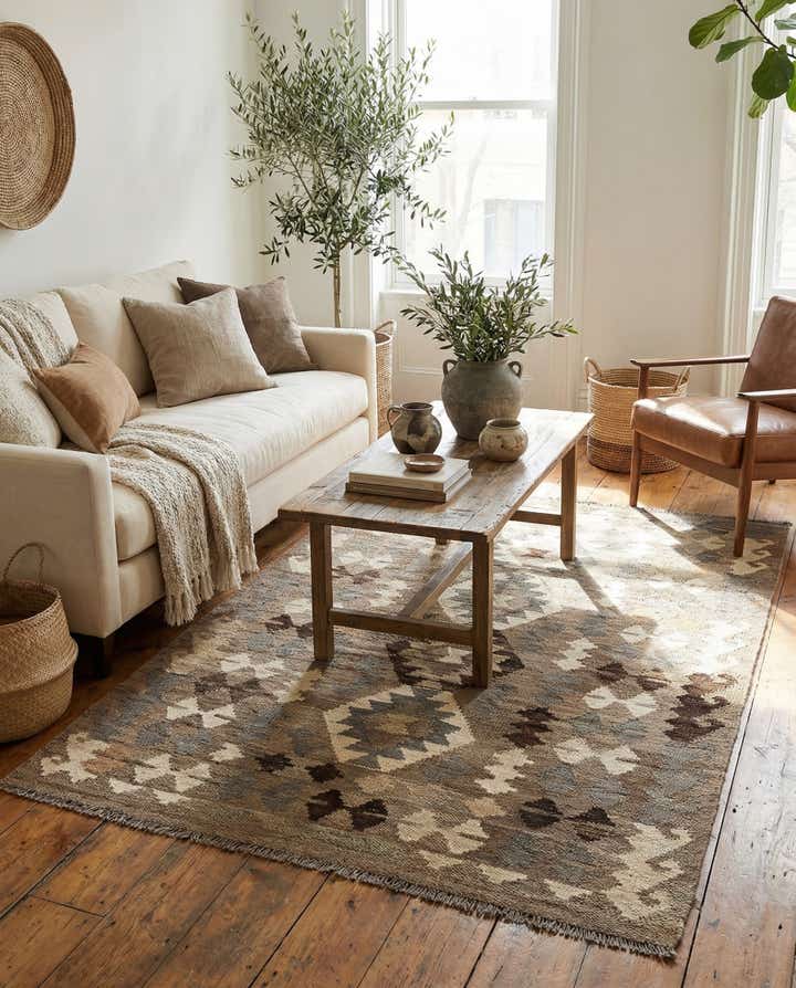 3' 5 x 5' Hand Woven Kilim Maymana Wool Rug