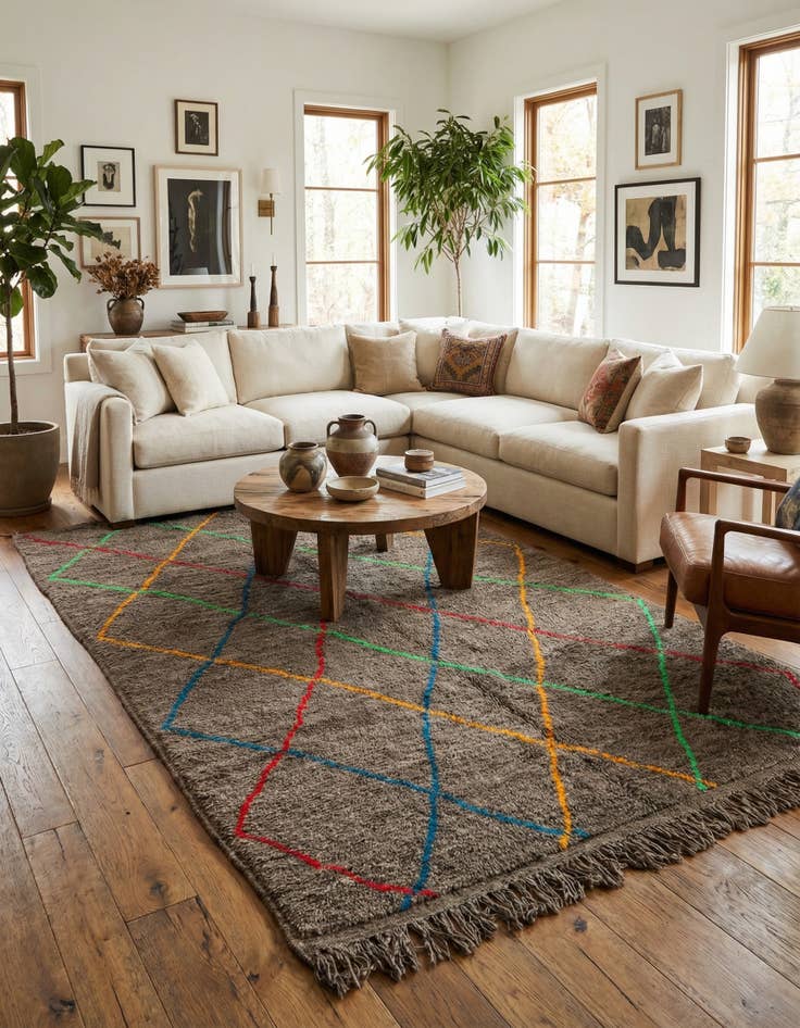 Detail image of 6' 5 x 10'  Hand Knotted Moroccan Wool Rug