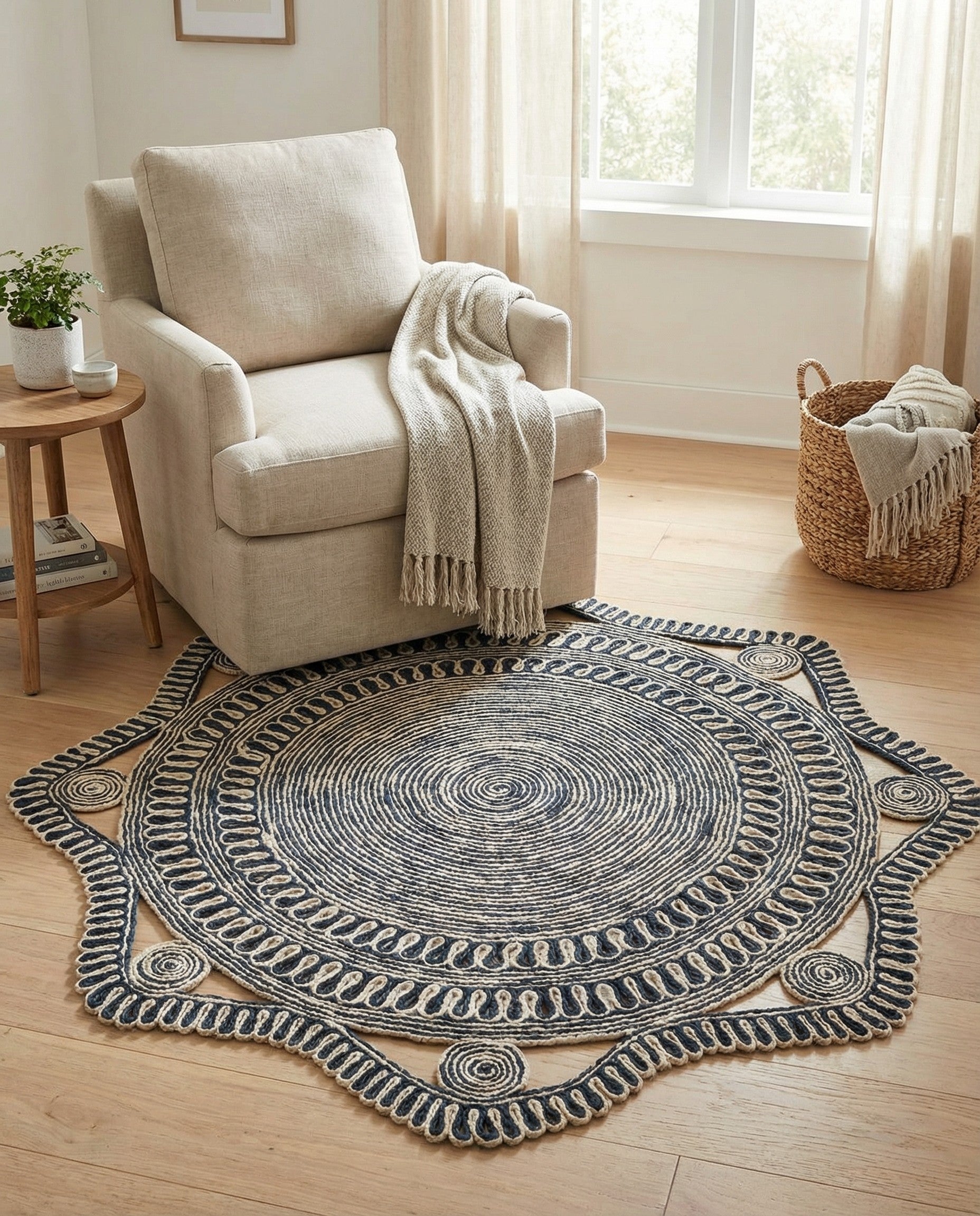  5' 1 x 5' 1  Hand Braided Jute Round Rug