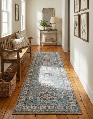 Soft Green Washable Timeless Runner Rug