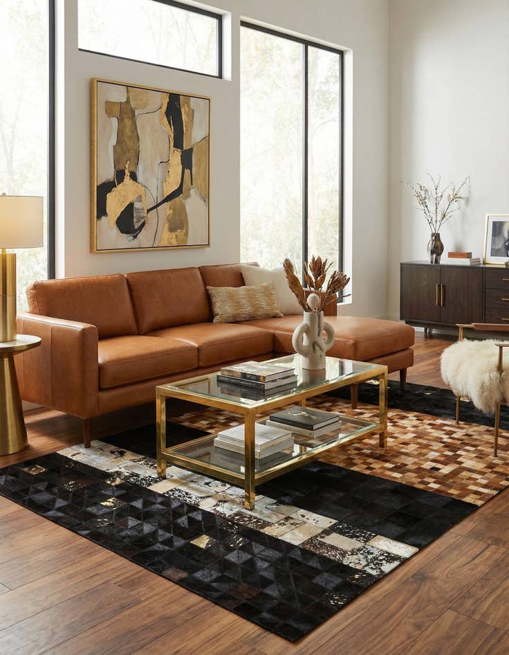 Detail image of  5' 1 x 8' Cowhide Leather Rug