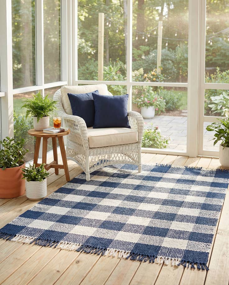 Detail image of 4' x 6' Easy-Clean Eco Plaid Washable Indoor / Outdoor Rug