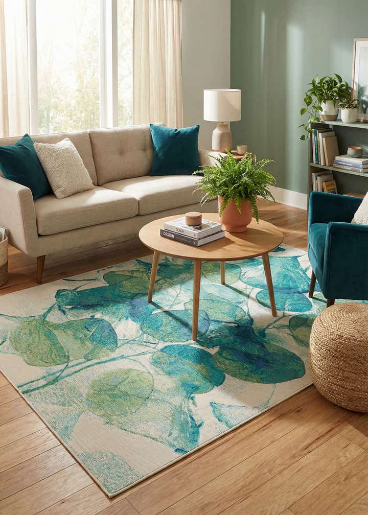 5' 3 x 8' Easy-Clean Botanical Indoor / Outdoor Rug