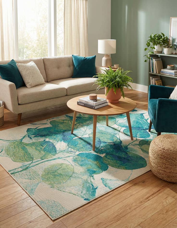 Detail image of 5' 3 x 8'  Washable Botanical Indoor / Outdoor Rug