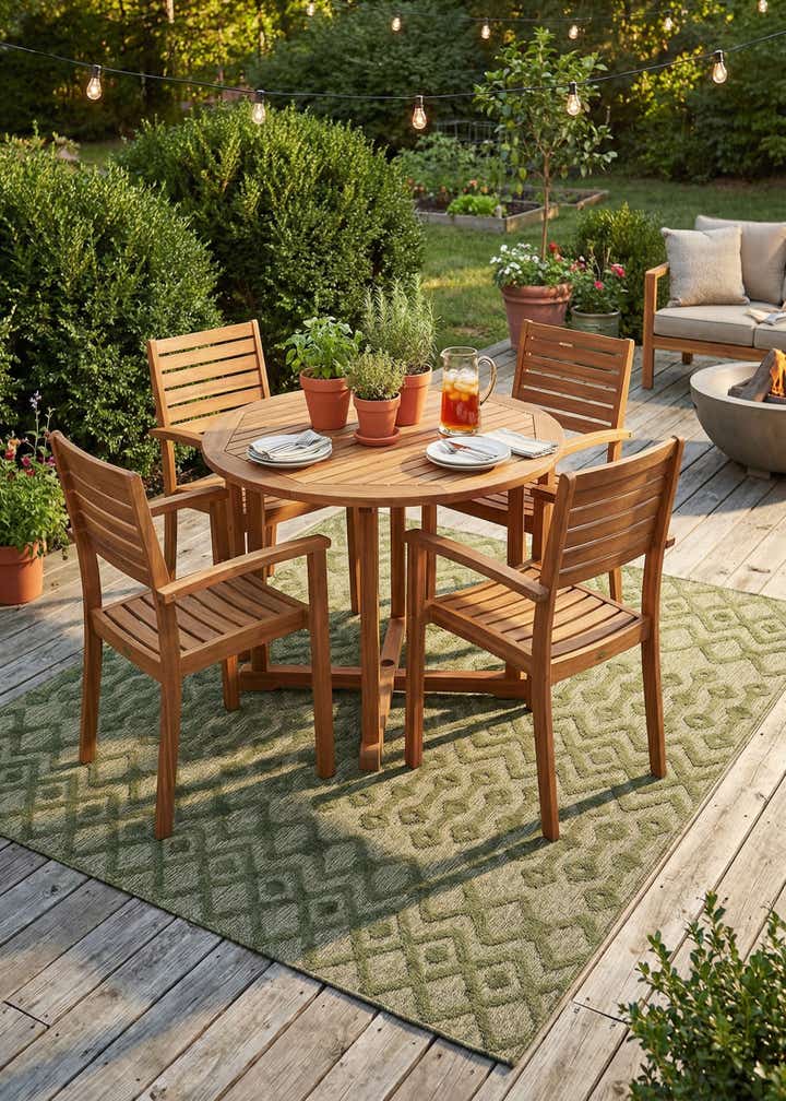 7' 10 x 7' 10 Easy-Clean Trellis Textured Indoor / Outdoor Square Rug