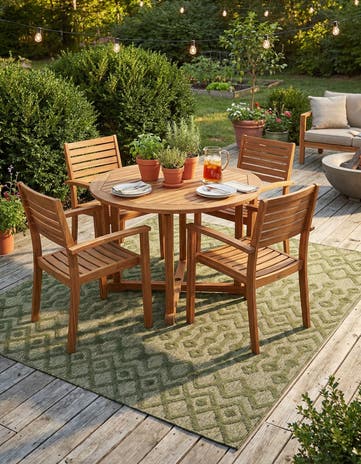 Green Easy-Clean Trellis Textured Indoor / Outdoor Square Rug