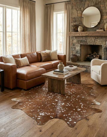 6' 2 x 6' 10 Cowhide Leather Freeform Rug