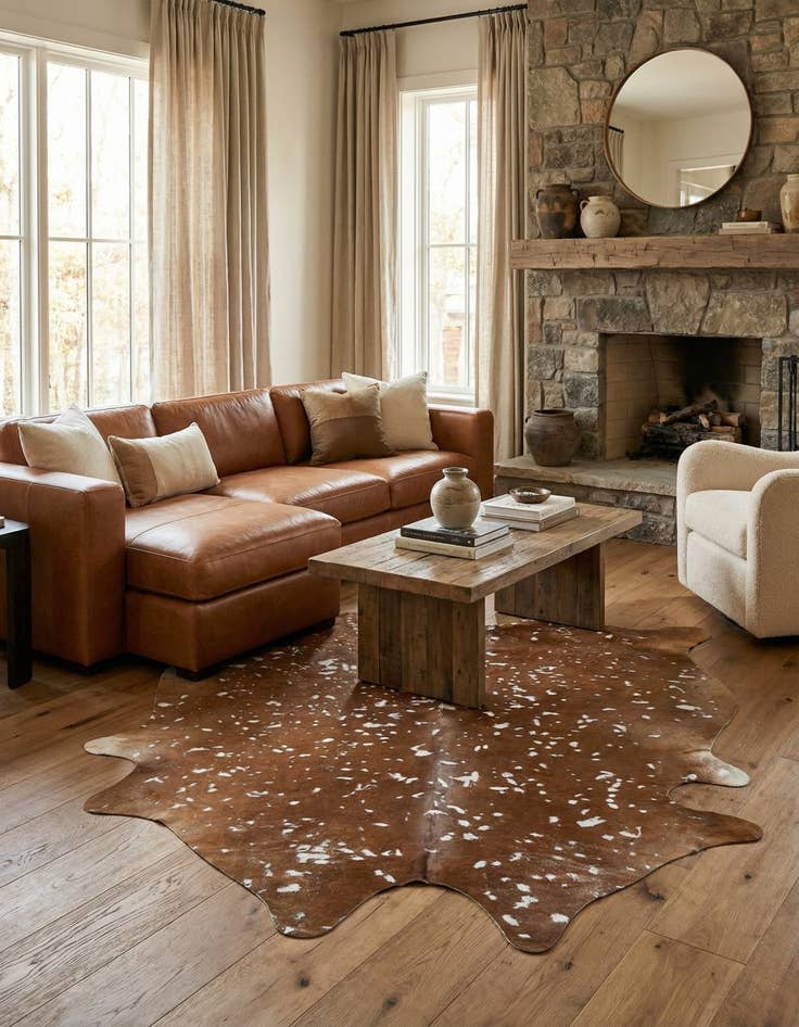 Detail image of 6' 2 x 6' 10 Cowhide Leather Freeform Rug