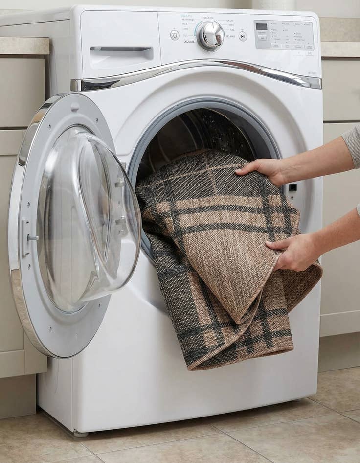 Detail image of 3' x 3'  Washable Checkered Indoor / Outdoor Round Rug