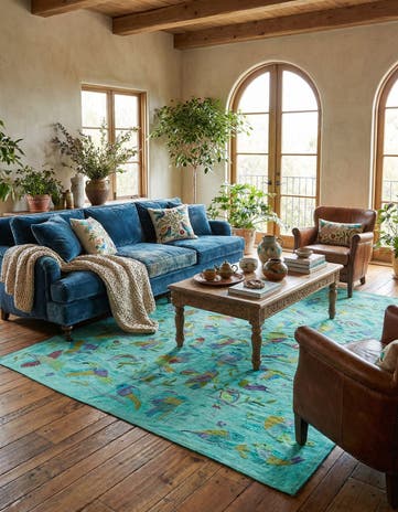 6' 7 x 8' 10 Hand Woven Kilim Suzani Wool Rug