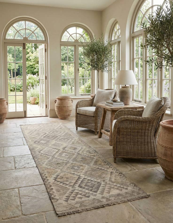 Detail image of  2' 8 x 9' 7  Hand Woven Kilim Maymana Wool Runner Rug