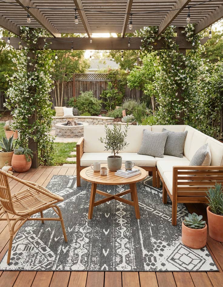 Detail image of 7' 10 x 10'  Washable Bohemian Indoor / Outdoor Rug