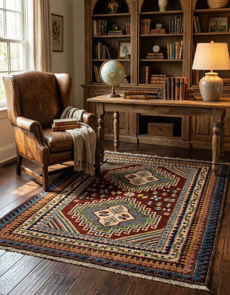 Detail image of  4' 4 x 6'  Hand Knotted Fars Wool Rug