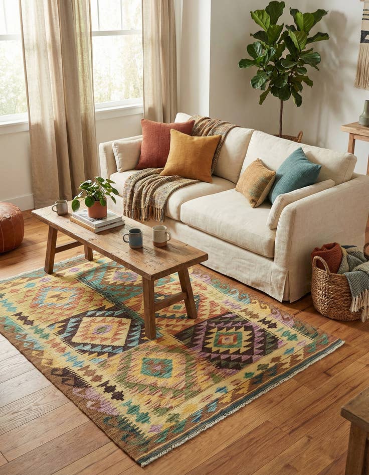 Detail image of 3' 3 x 5'  Hand Woven Kilim Maymana Wool Rug