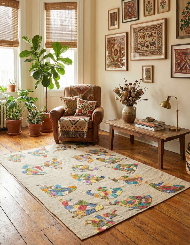 Detail image of 3' 3 x 4' 7  Hand Woven Kilim Suzani Wool Rug