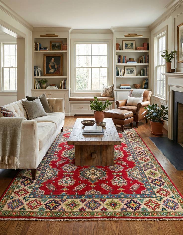 Detail image of 5' 8 x 8'  Hand Knotted Kazak Rug