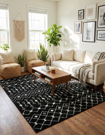 Black and White Moroccan Trellis Square Rug