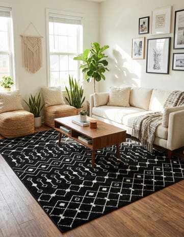 Black and White Moroccan Trellis Square Rug