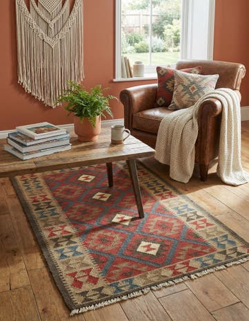 3' 4 x 4' 10 Hand Woven Kilim Maymana Wool Rug