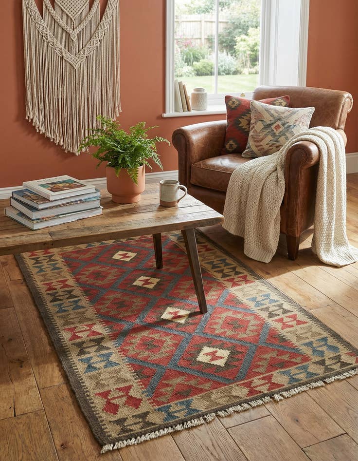 Detail image of 3' 4 x 4' 10  Hand Woven Kilim Maymana Wool Rug