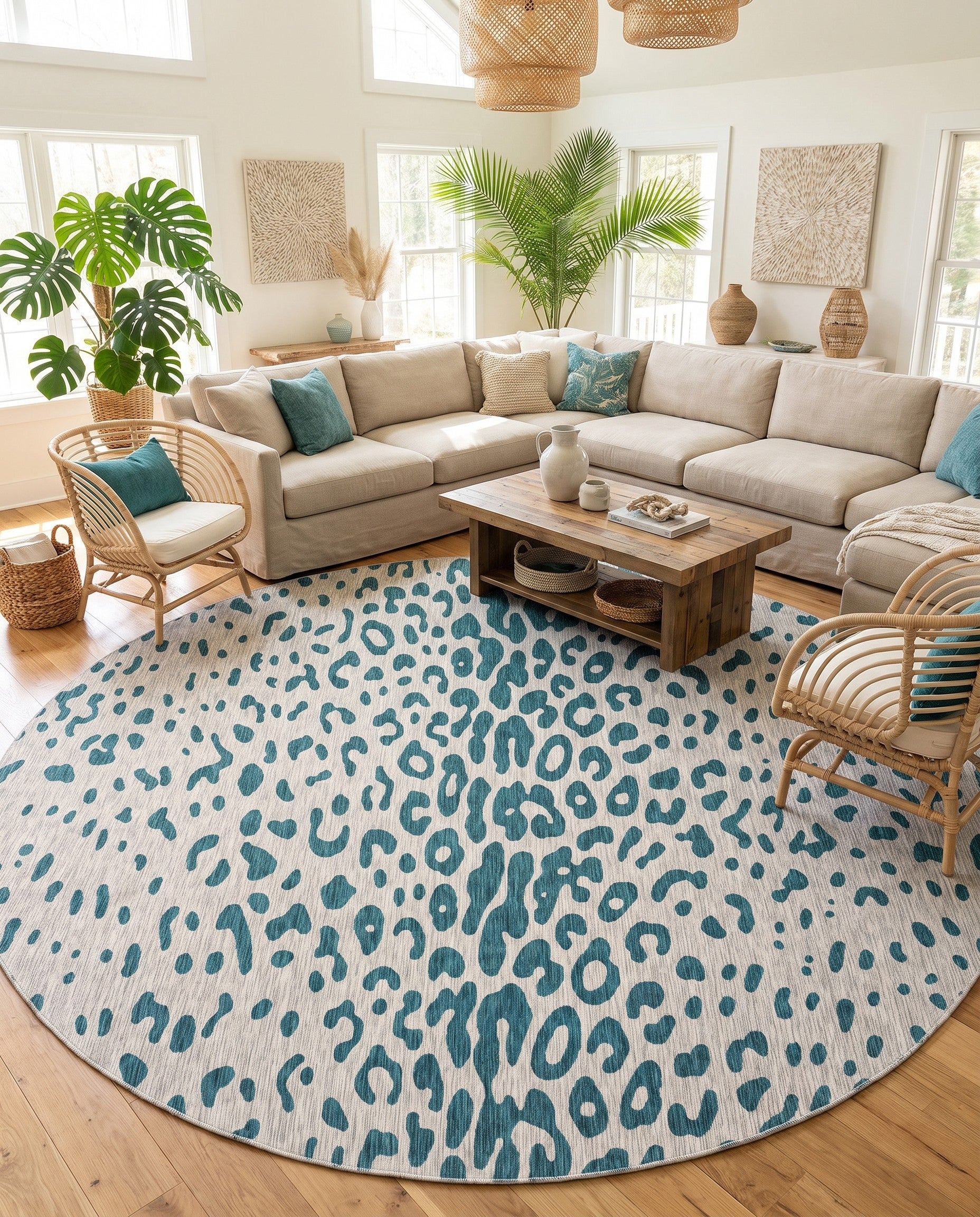 13' x 13' Easy-Clean Safari Indoor / Outdoor Round Rug