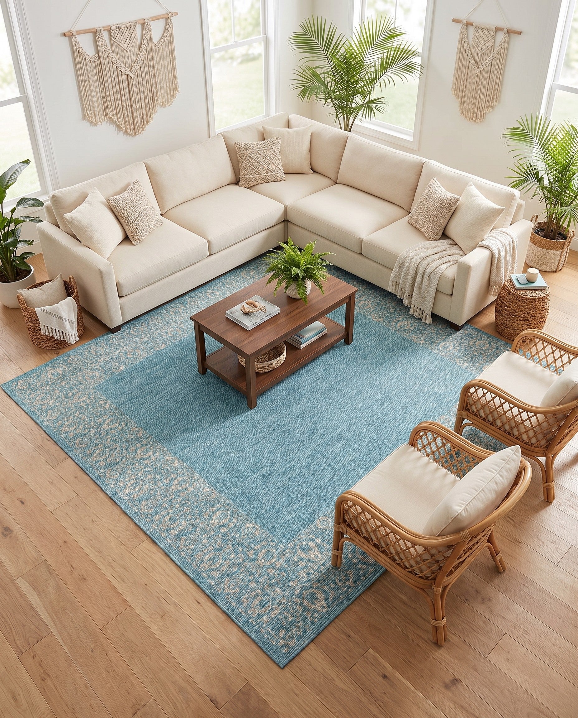 10' 8 x 10' 8 Easy-Clean Border Indoor / Outdoor Square Rug