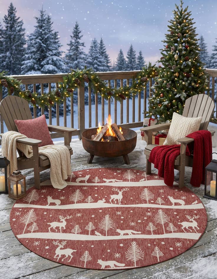 Detail image of 7' 10 x 7' 10  Washable Holiday Indoor / Outdoor Round Rug