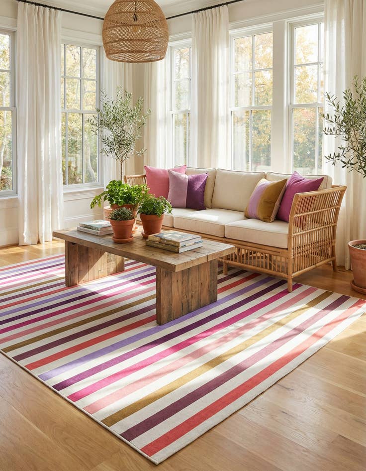 Detail image of 10' x 10'  Washable Striped Indoor / Outdoor Square Rug