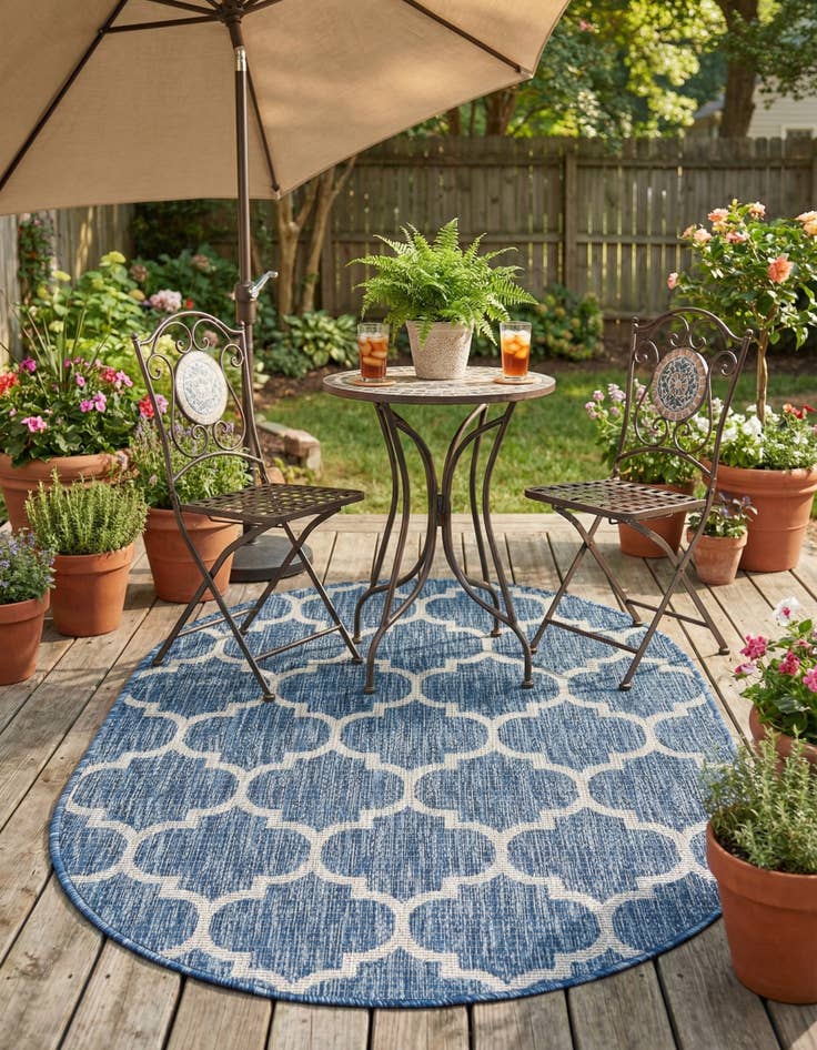 Detail image of 3' x 5' 3  Washable Trellis Indoor / Outdoor Oval Rug