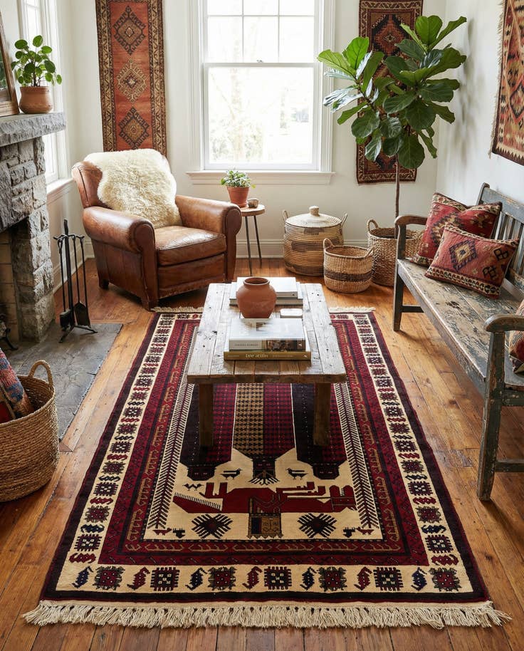 Detail image of 4' 2 x 7' 4 Hand Knotted Balouch Wool Rug