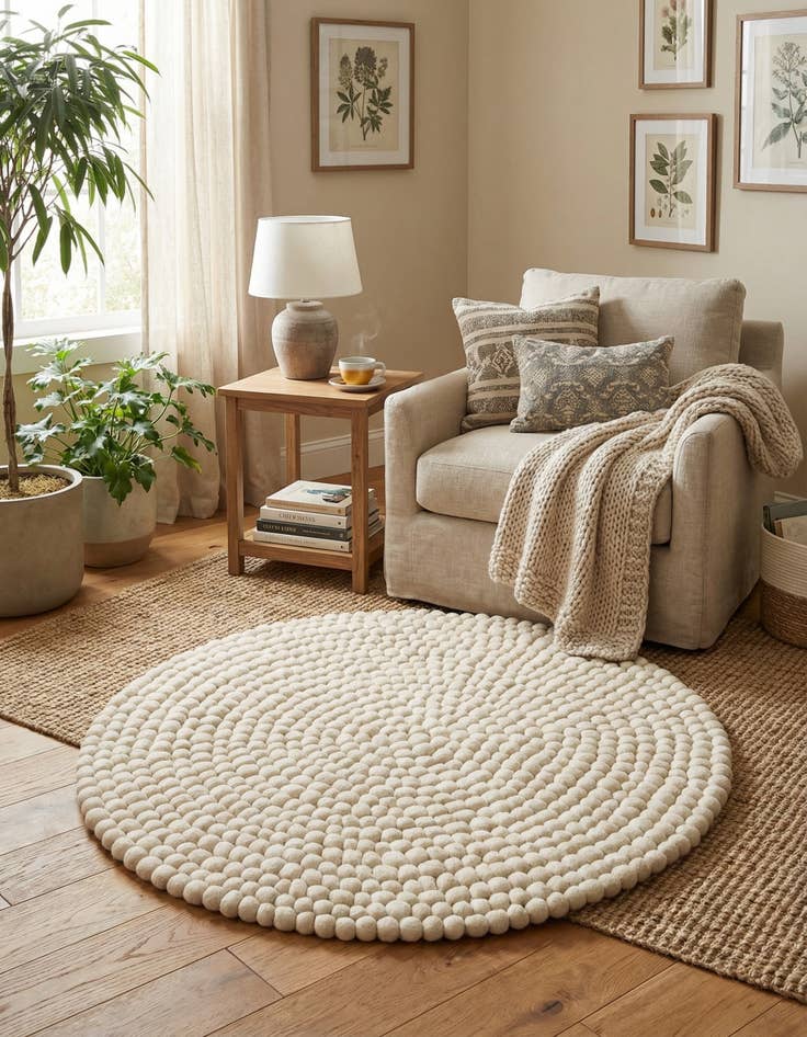 Detail image of  3' 3 x 3' 3 Felt Ball Wool Round Rug