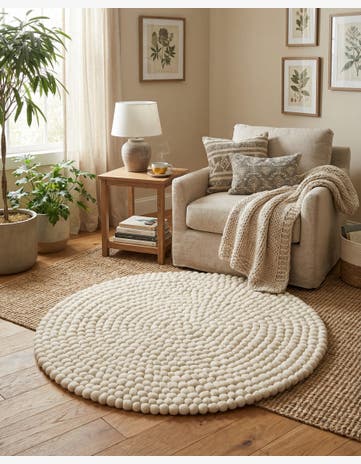3' 3 x 3' 3 Felt Ball Wool Round Rug