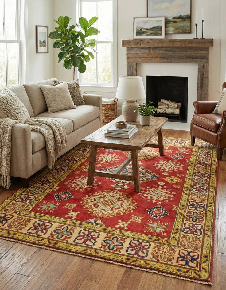 Detail image of 4' 1 x 6'  Hand Knotted Kazak Rug