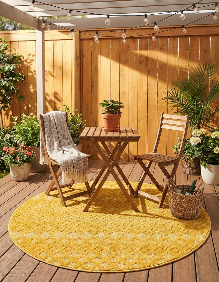Detail image of  4' x 4'  Washable Trellis Textured Indoor / Outdoor Round Rug