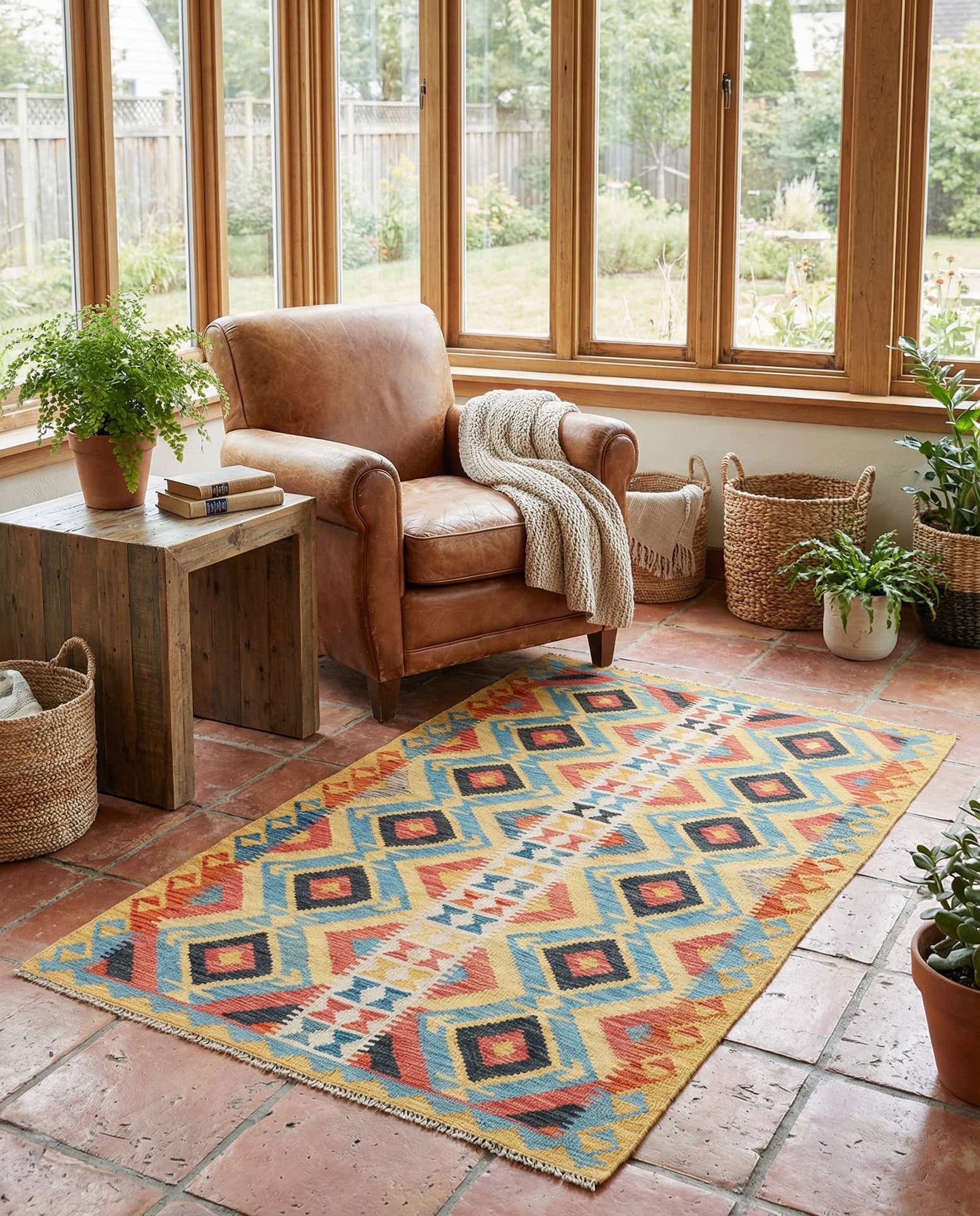 3' 6 x 6' 3 Hand Woven Kilim Maymana Wool Rug