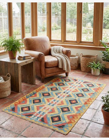 3' 6 x 6' 3 Hand Woven Kilim Maymana Wool Rug