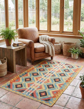 3' 6 x 6' 3 Hand Woven Kilim Maymana Wool Rug