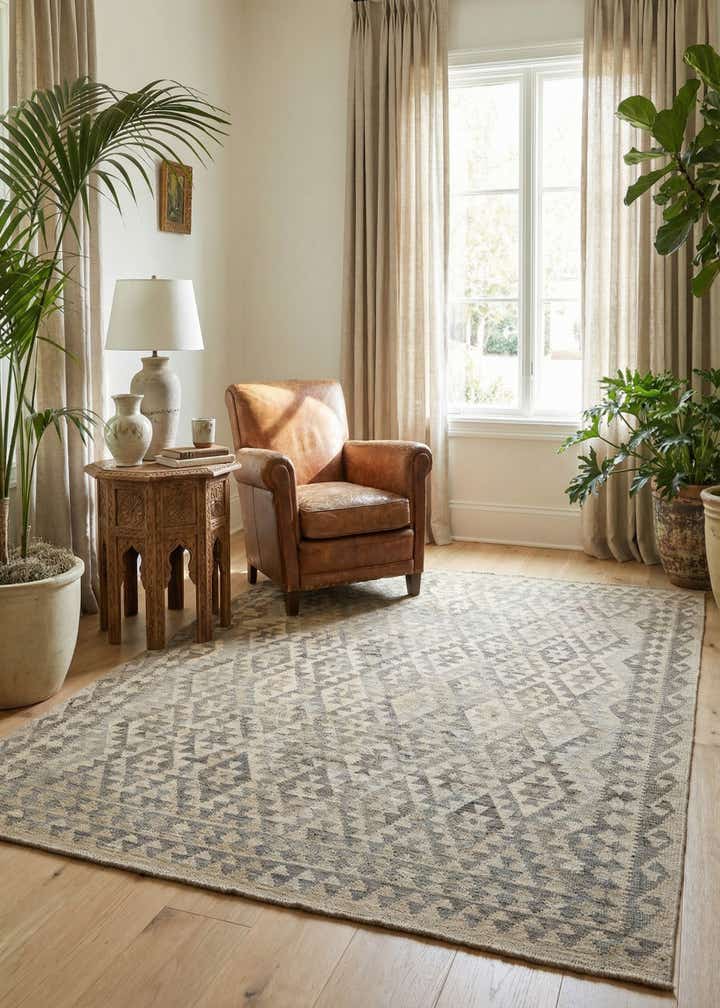 5' 9 x 7' Hand Woven Kilim Maymana Wool Rug