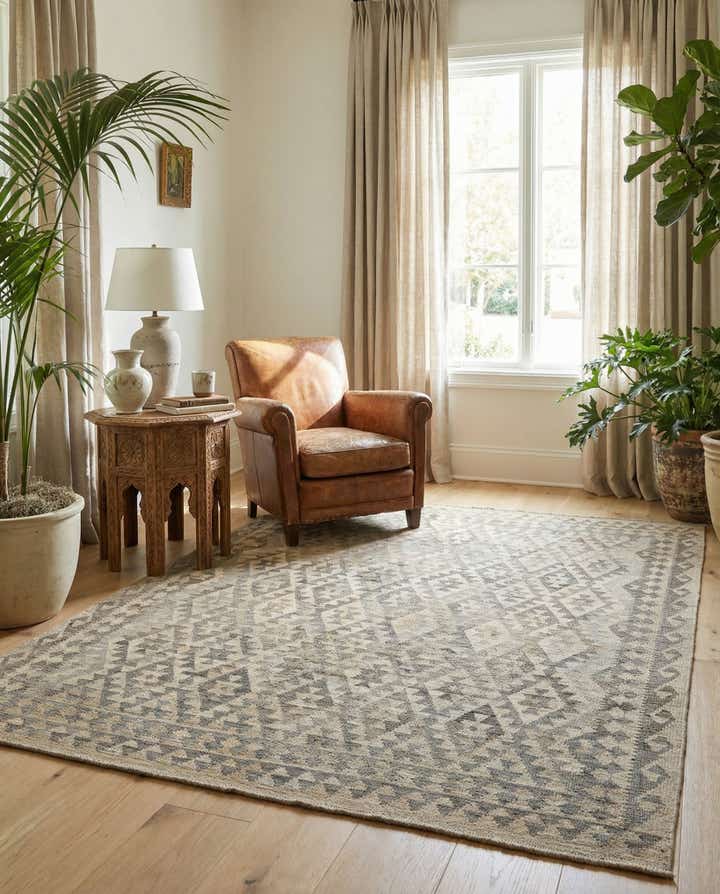 5' 9 x 7' Hand Woven Kilim Maymana Wool Rug
